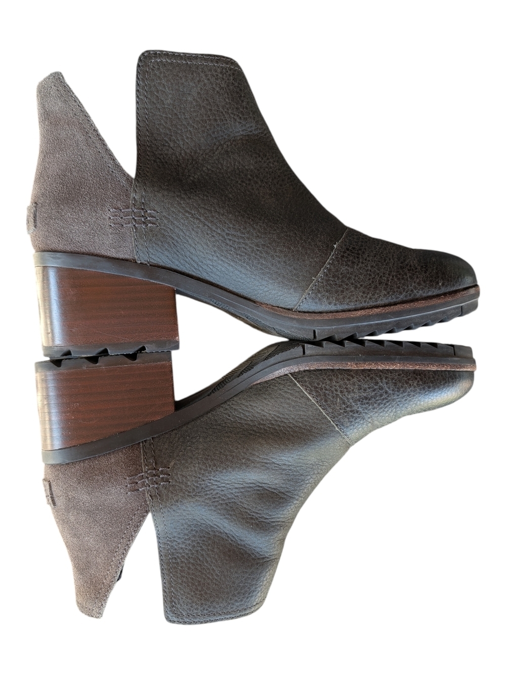 Sorel Gray/Black Leather Ankle Booties with Block Heel - Picture 6 of 10